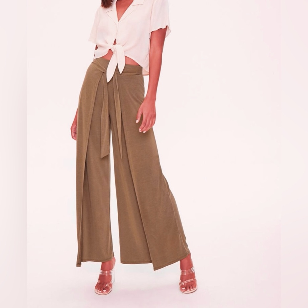 Tie Front High Waist Wide Leg Pants